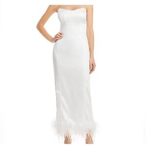 Aqua NWT Women's Faux Feather Trim Midi Cocktail and Wedding Dress Size XL